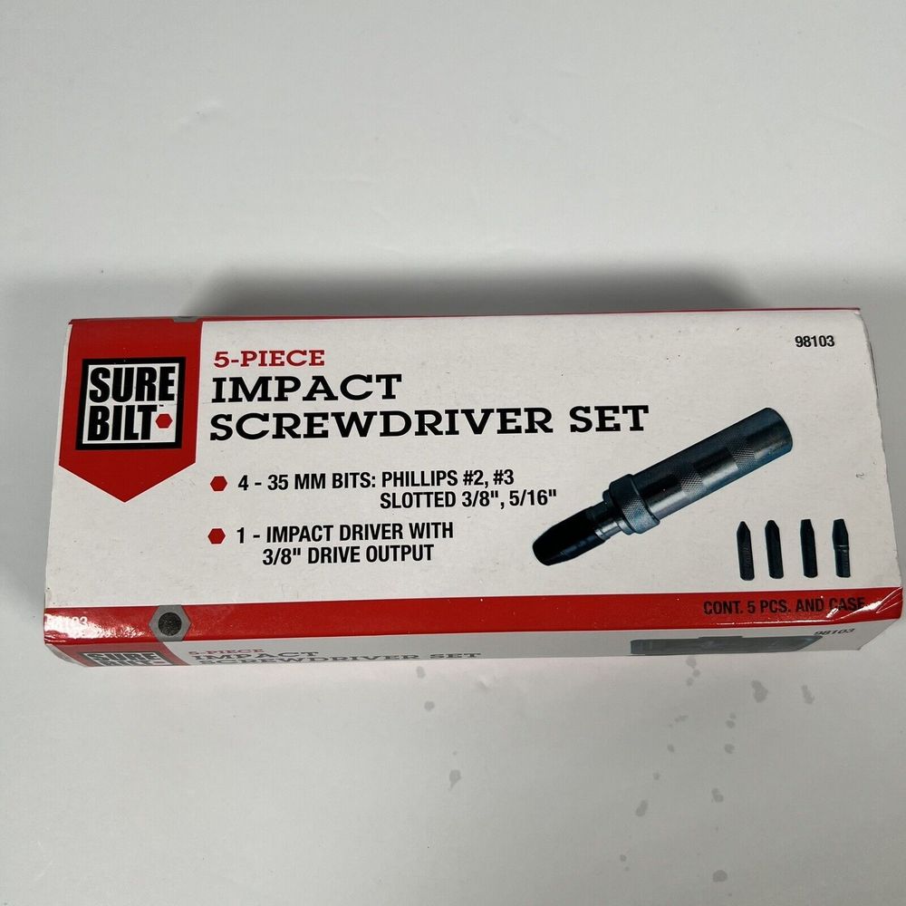 surebilt 98103 5  piece impact screwdriver set With Case & Instructions New